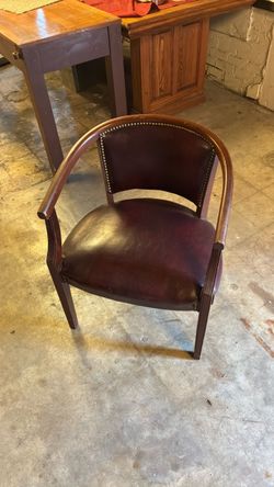 Vintage Leather Barrel Armchair with Nailhead Trim