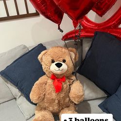 Teddy Bear And Balloons Valentines Day Gift Roses Bouquet 