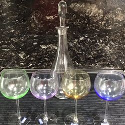 Glass Wine Decanter Set Multi Colored Glasses Antique New $Reduced