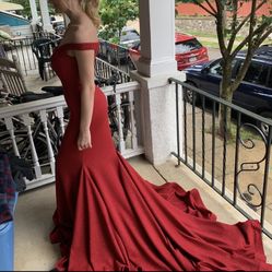 Jovani Red Sparkly Mermaid Prom Dress With Train