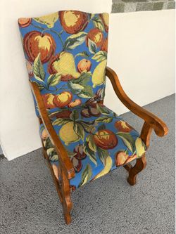 Solid Wood Accent Chair w/ Fruit Tapestry Upholstery