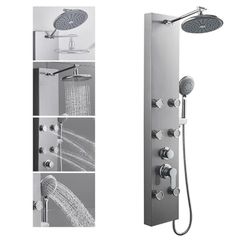 8721: New ROVOGO 304 Stainless Steel Shower Panels System with 8-inch Rainfall Shower, 6 Body Jets and 5-Setting Handheld Shower Wand, Shower Tower wi