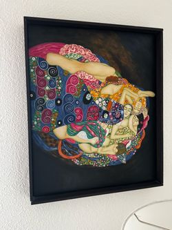 Klimt-Style Framed Oil Painting on Canvas
