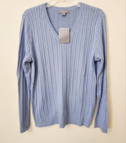 Laura Scott Cable Knit V Neck Sweater Blue, W/Large NWT 