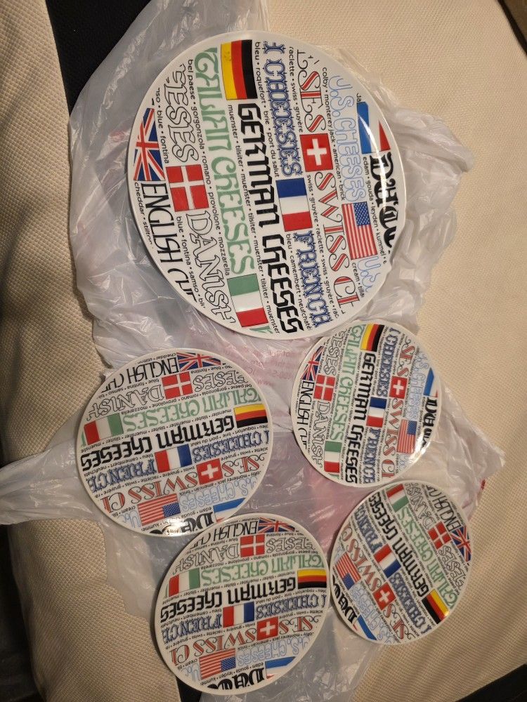 Set Of 5 Vintage Modern Porcelain China Plates Different Countries Cheese 
