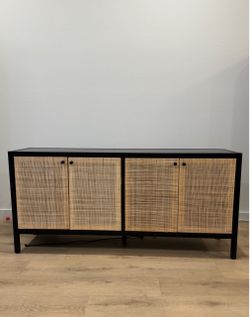 Springville Caned Door TV Stand for TVs up to 60" Black - Threshold™ designed with Studio McGee