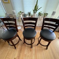 Hardwood Kitchen Counter Swivel Stools - Set of 3