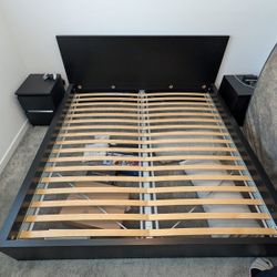 IKEA Malm King Size Bedframe. Complete With Slats And Nightstands