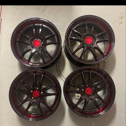 F1R F102 18x9.5 5x114 +38 Gloss Black/Red Lip
