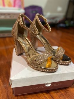 ShoeLAND Gold Sparkly Block Heel Sandals Size 7.5