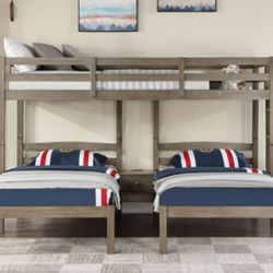 Brand New Warm Grey Twin Size Triple Bunk Bed 