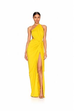 J.ANGELIQUE Disa Gown Yellow S | One Shoulder Cutout Wrap Maxi Dress