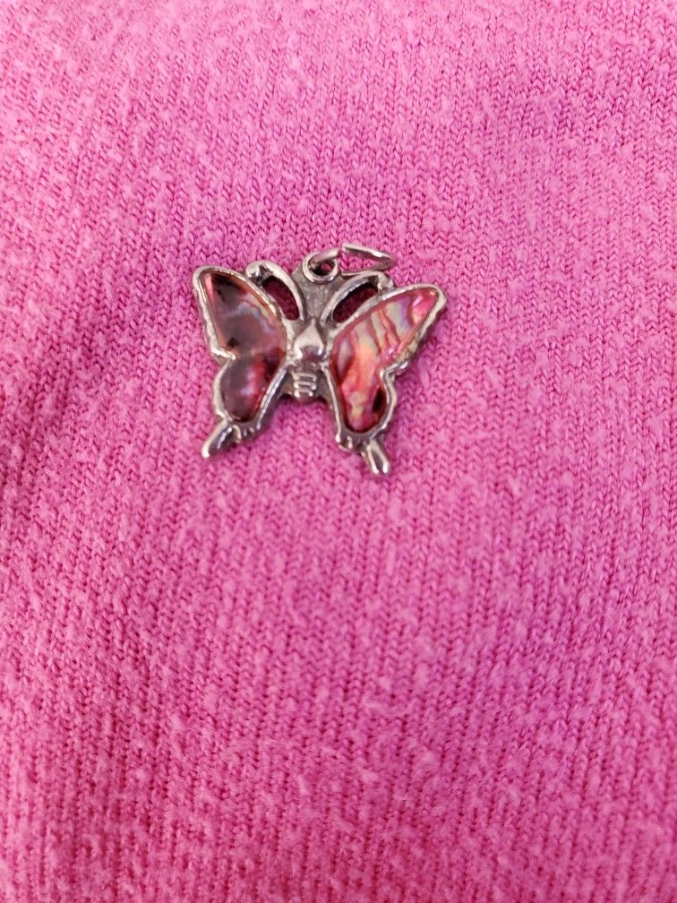 Silver With Orange Butterfly Pendant/charm