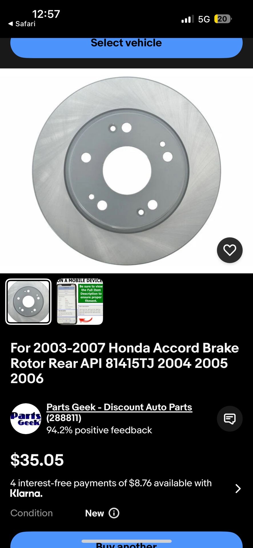 Honda Accord Brake & Rotor Rear
