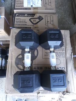 Rubber hex 30lb dumbbells