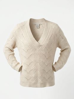 American Rag Cream Knit V-Neck Sweater Size L