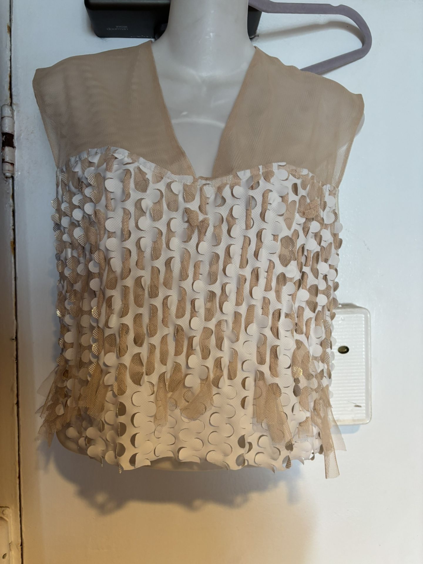 not by jenny lai fishnet see thru dress suit shirt abstract 3d ruffle blouse new