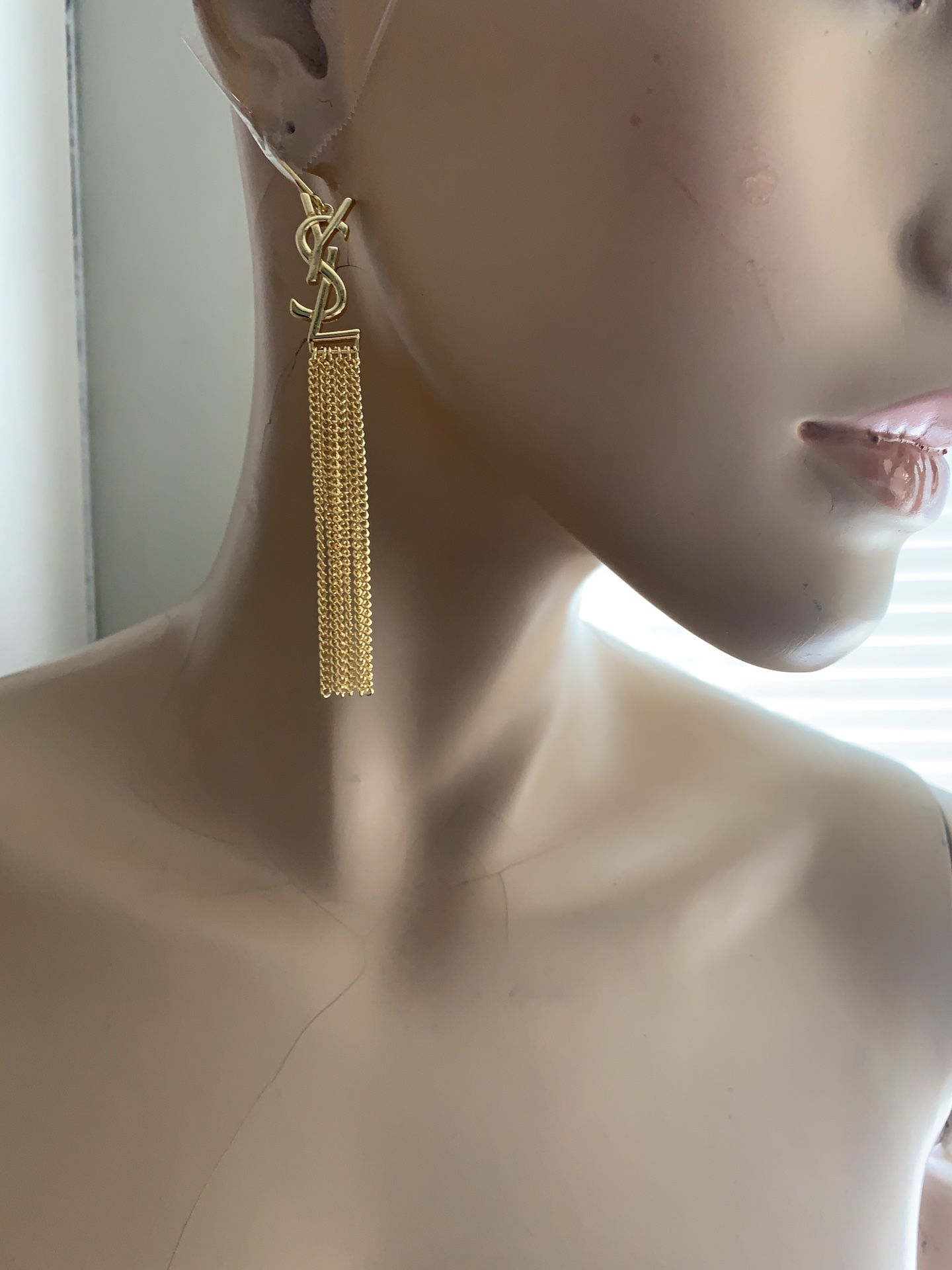 Yves Saint Laurent YSL Long Drop Gold Tone Earrings