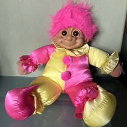 Vintage 1992 Jumbo Giant 24 “plush Toy Doll Russ Berrie Clown Troll Pink Hair
