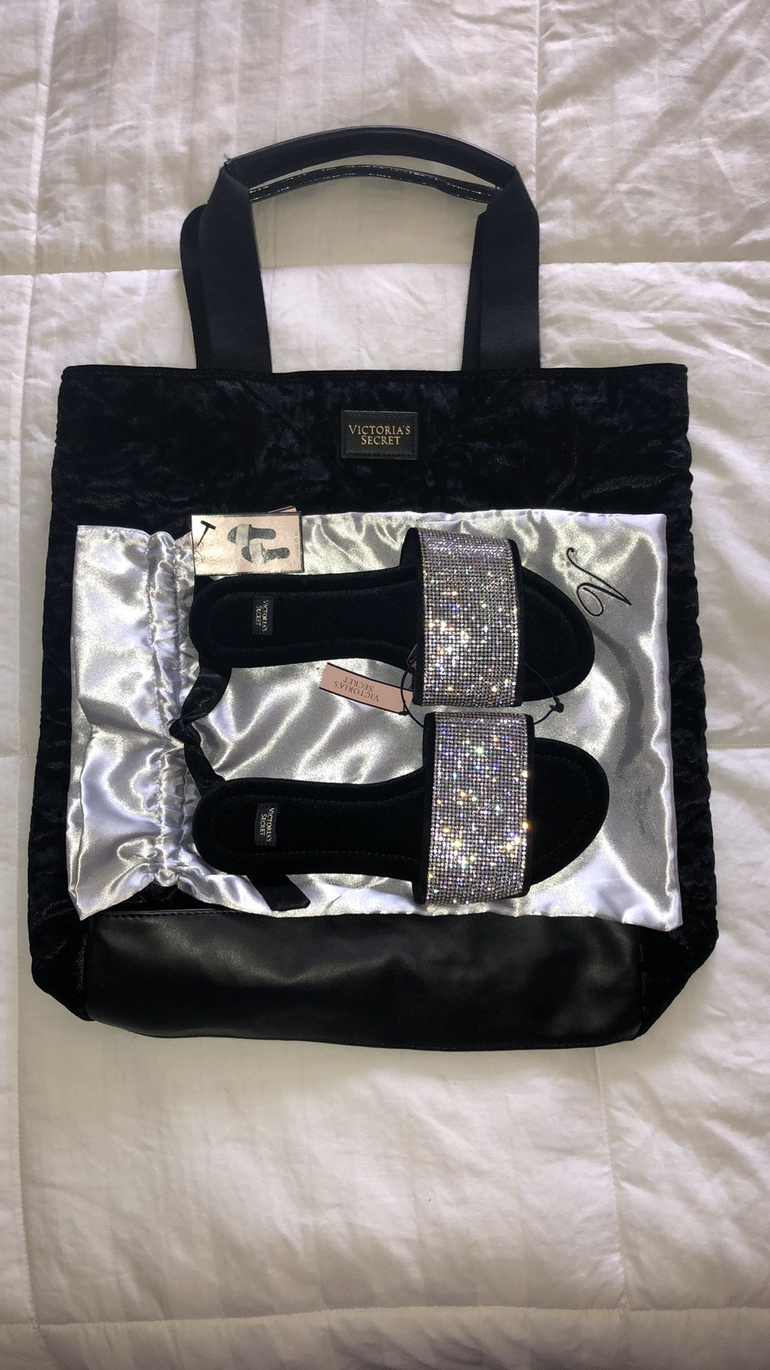 Victoria’s Secret Rhinestone Slippers and Tote