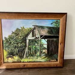 Vintage 1970s Landscape Oil Painting Signed Royal Ro 1976 PA 27/33 Inch Framed 