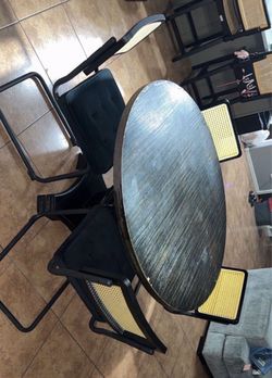 Round Dining Table with 4 Cane Chairs