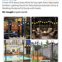 2 Pack 10ft Heavy Duty Metal String Light Poles 