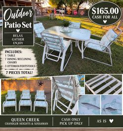 🌿 Outdoor Patio Set – 7 Reclining Chairs + 3 Footstools