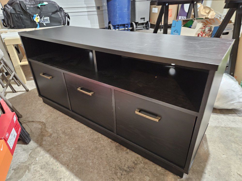 TV stand, black wood with storage