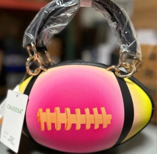 Caleesa 6675 Rainbow-B Pink and Yellow Football Purse