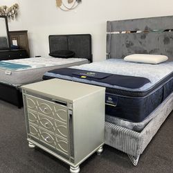 Queen Size Bed Frame Grey Corduroy 