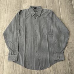 Geoffrey Beene Men’s Large Grey Fitted Long Sleeve Wrinkle Free Button Shirt