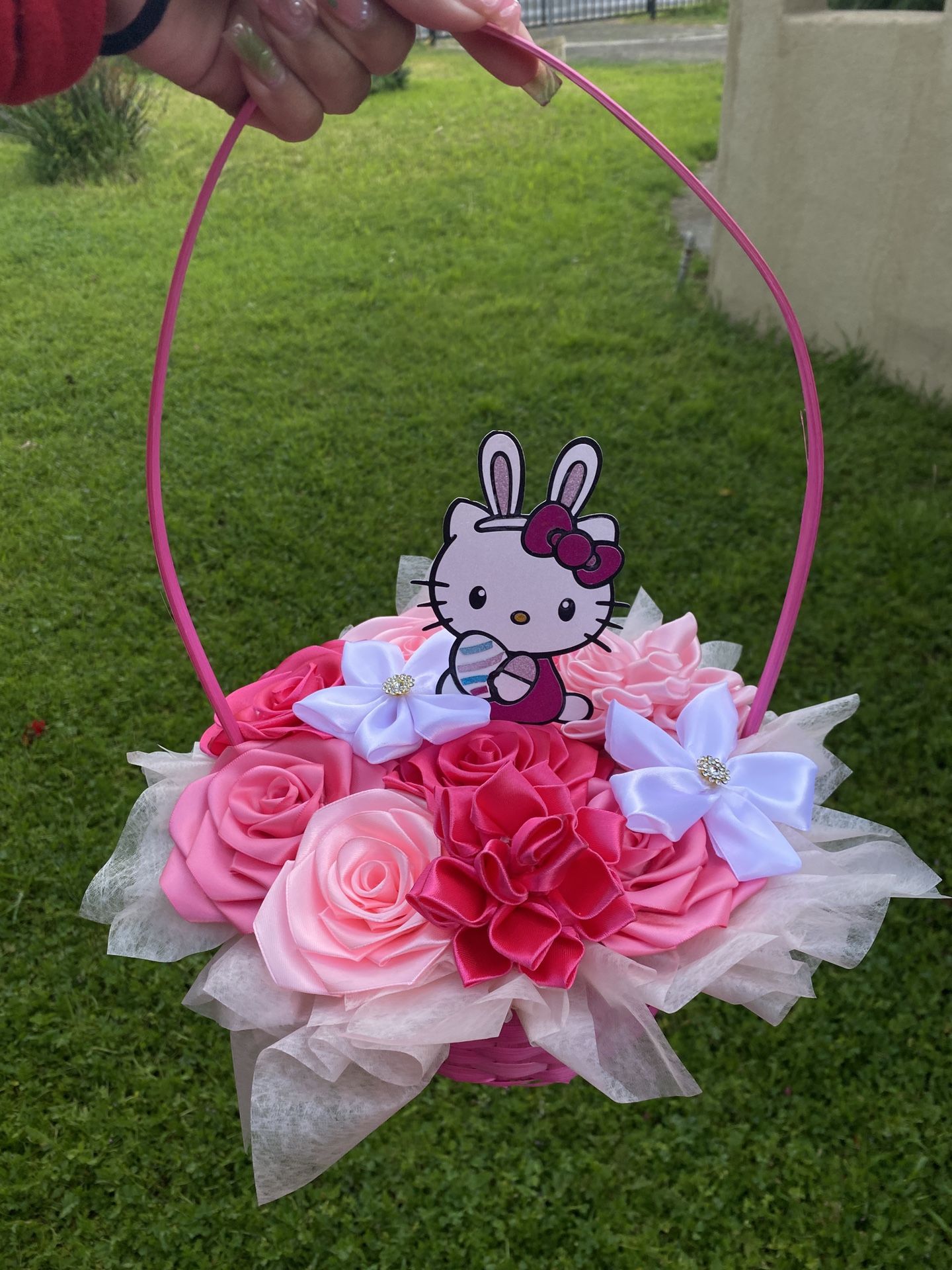 easter hello kitty flower basket
