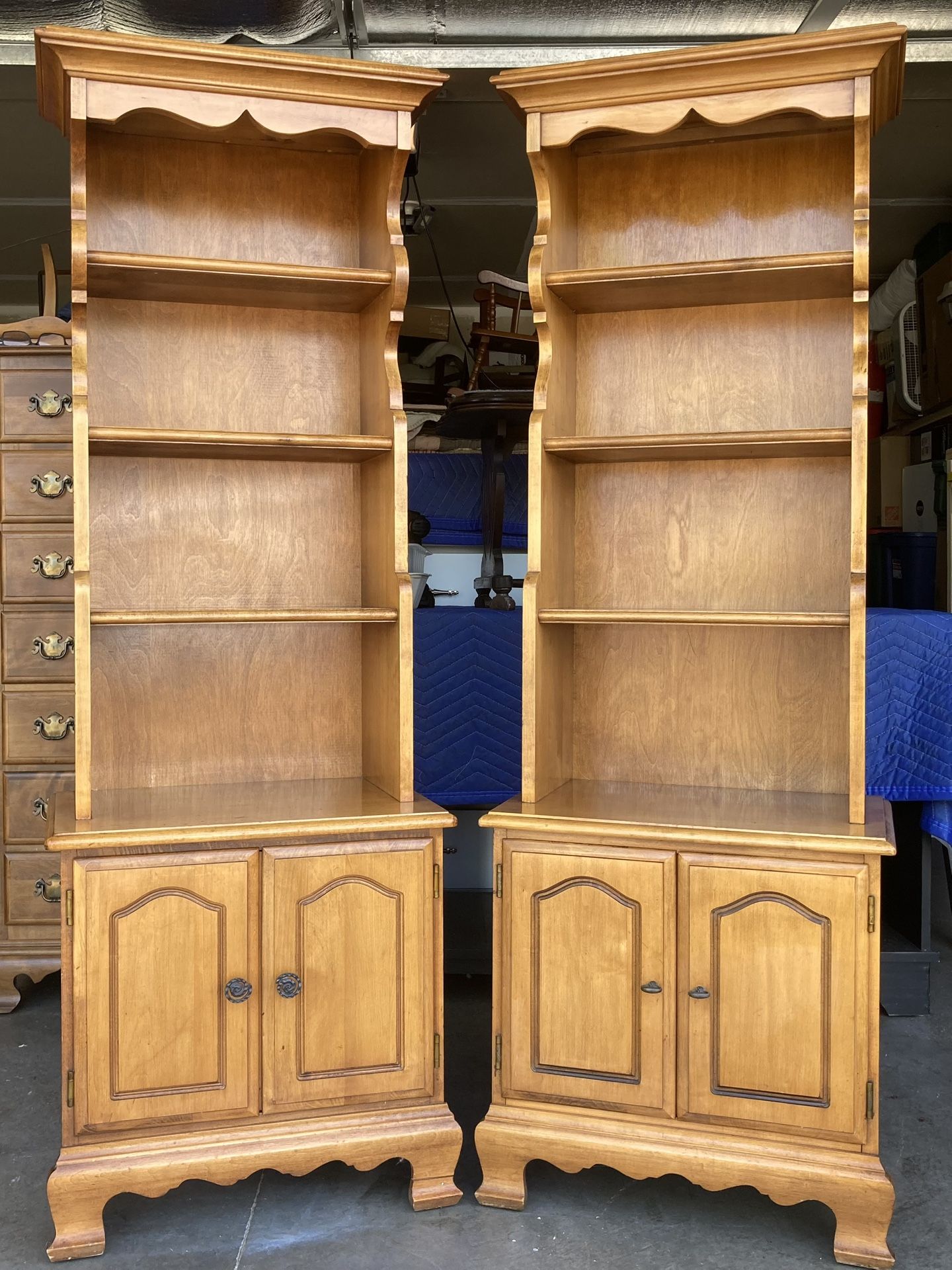Pair of Sold Wood Vintage Bookcases Storage Display Shelving