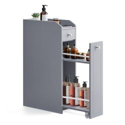 Bathroom Storage Cabinet, with Slide Out Drawers,Dove Gray Slim Bathroom Storage Organizer, Toilet Paper Holder, for Small Spaces, Dove Gray, SIREN Co