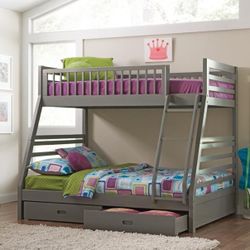 Grey Twin/ Full BUNK BED with Drawers / Litera Twin/ Full Con Gavetas 🔥🔥