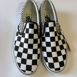 Vans Checkerboard Mens Slip On Sneakers Skate Shoes Black White Canvas Mens Size 10 New W Tags