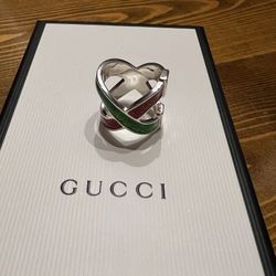 Gucci Silver  Ring Colored Red Green Luxury Fashion Jewelry  Sizes 13