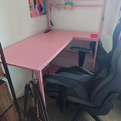 Kids "L" Shaped Pink Desk