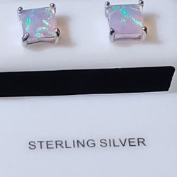 Sterling Silver Pink Opal Earrings 