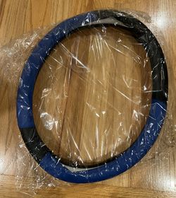 Steering Wheel Cover Protector Black And Blue Microfiber 