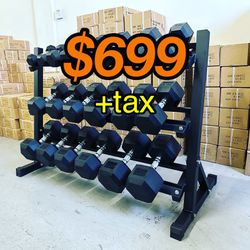 Dumbbell Set 5lb - 50lb With Heavy Duty 3 Tier Rack Brand New🏋🏽‍♂️  In The Box📦 