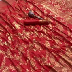 Bright Red And Golden Bridal Benarsi Saree