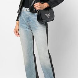 NWT AMIRI Combo/Panelled Straight-leg Mid Rise Genuine Leather Jeans/size 25