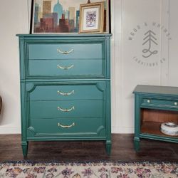 Green Italian Provincial Chest Dresser Drawers