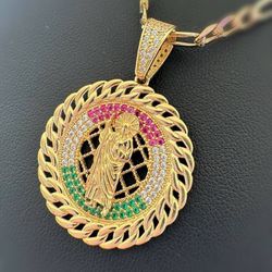 Jewelry 14k solid yellow gold pendant Jesus rope bezel CZ 0.85 CTW charm 5.1 grams PENDANT ONLY