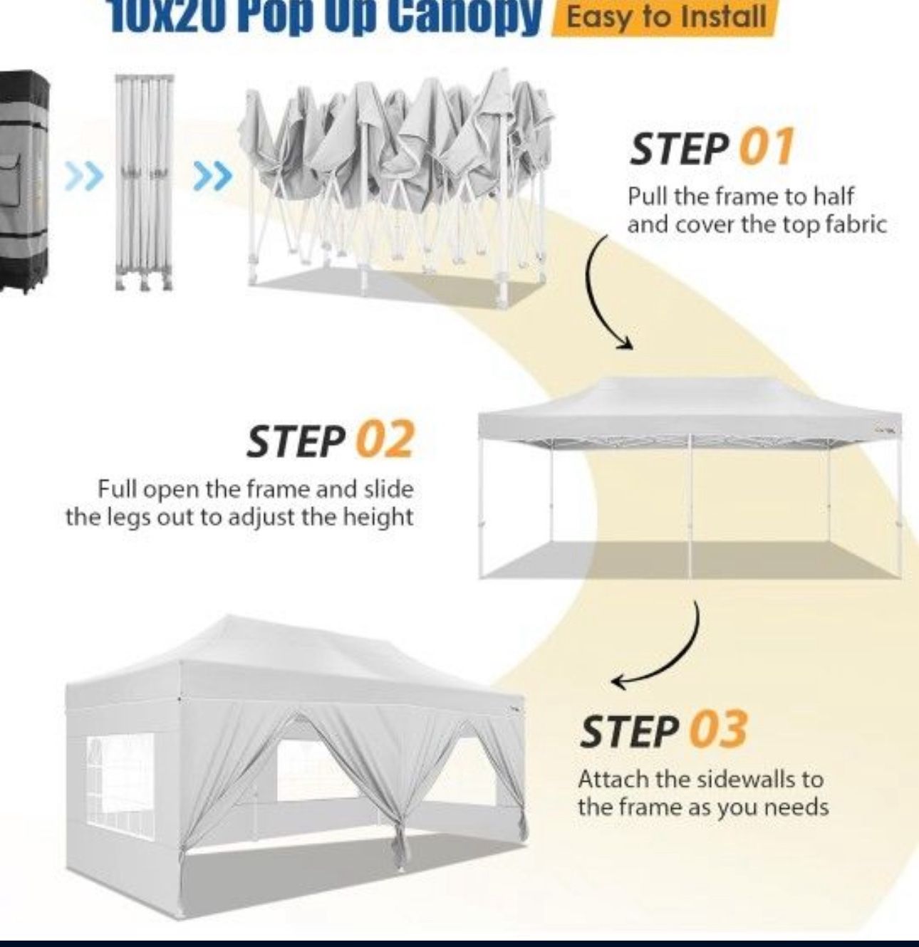 10x20 Pop up Canopy Tent for Parties, Heavy Duty Easy Setup Tent with 6 Sidewalls, Outdoor Commercial Instant Gazebo for Wedding Event, with Roller Ba