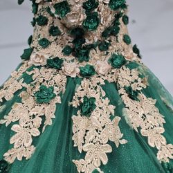 Emerald / Champagne Sweet 16/ Quinceanera Gown