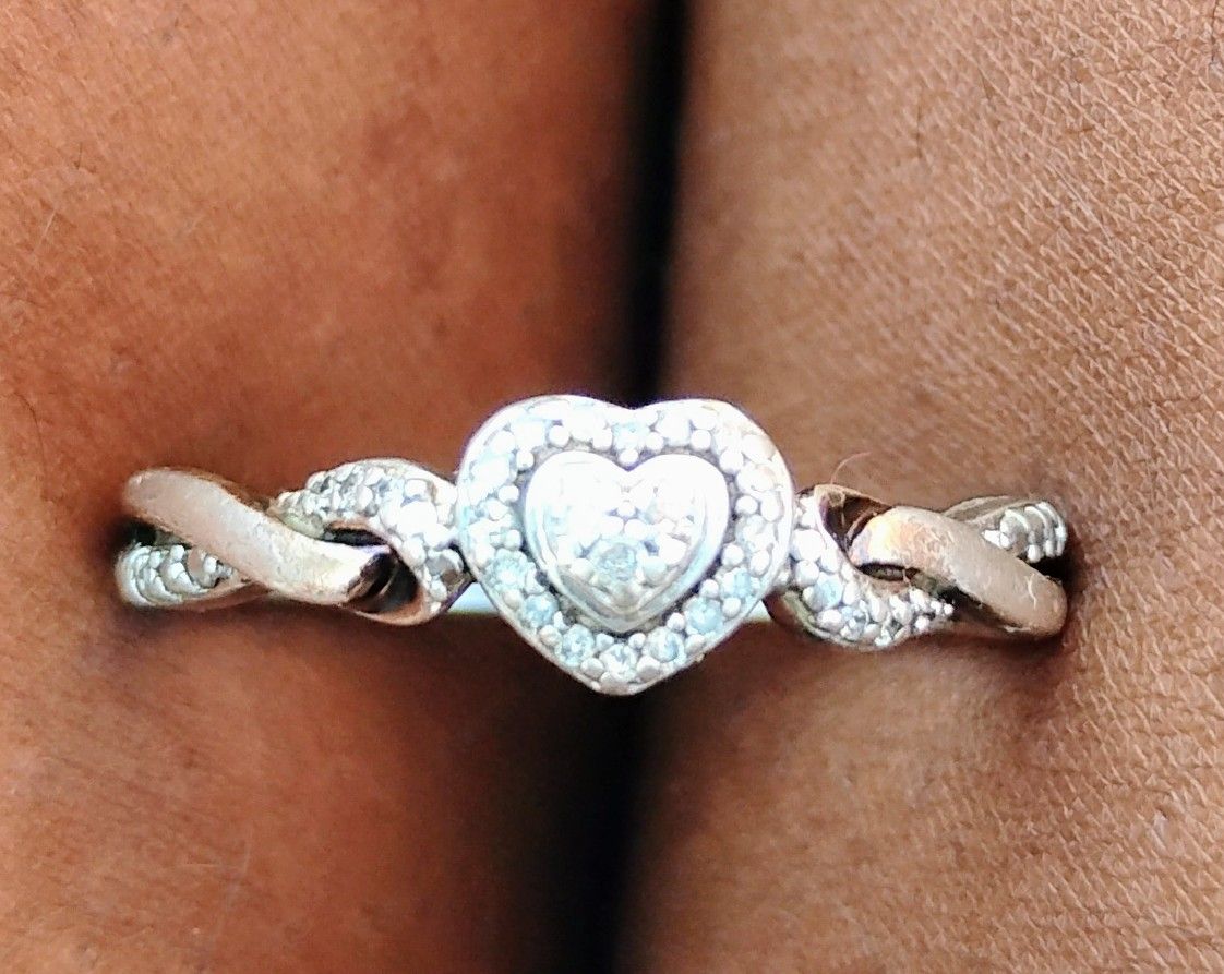 White Gold Heart Ring Size 8.5