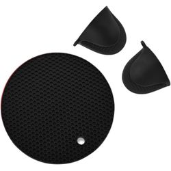 Brand New In Packages One Black Trivet N Two Gloves Black. 